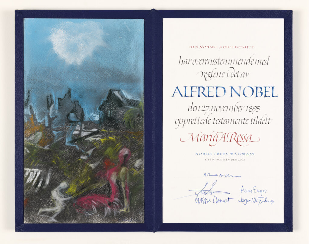 manbet手机版玛丽亚·瑞萨的诺贝尔奖证书