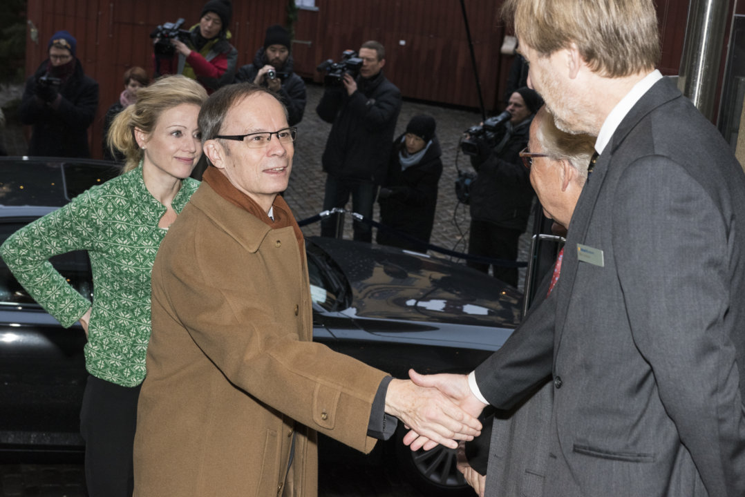Jean Tirole arriving at the Nobel Museum in Stockholm, Sweden, for the 2014 Nobel Laureates' Get together on 6 December 2014.