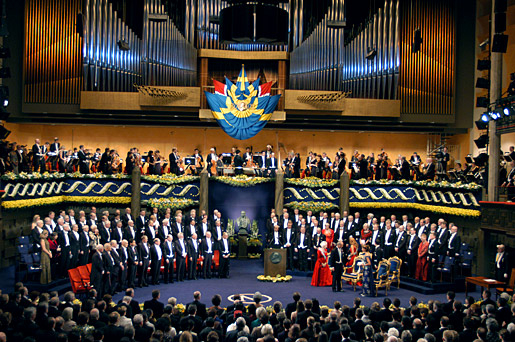 manbet手机版2002年诺贝尔奖颁奖典礼在斯德哥尔摩音乐厅举行。