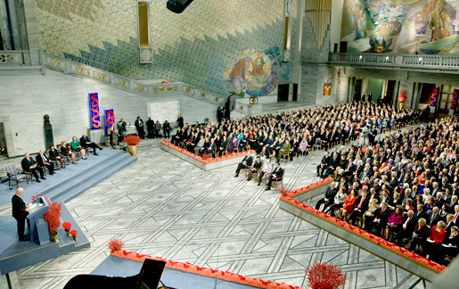 manbet手机版2008年诺贝尔和平奖颁奖典礼在挪威奥斯陆市政厅举行