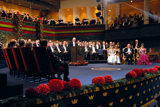 manbet手机版狗万世界杯2008年诺贝尔奖颁奖典礼在斯德哥尔摩音乐厅举行