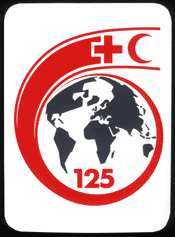 manbet手机版红十字会成立125周年纪念标志。