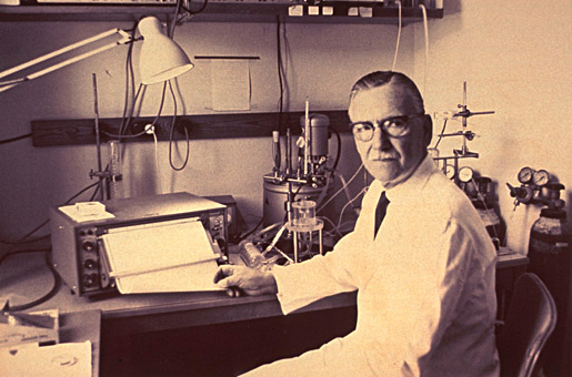manbet手机版乌尔夫·冯·欧拉在卡罗林斯卡研究所，1971年4月