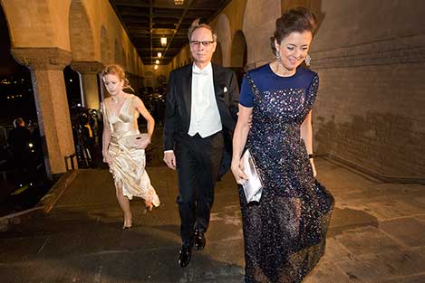 Jean Tirole arrives at the Nobel Banquet together with his wife, Mrs Nathalie Tirole, 10 December 2014.