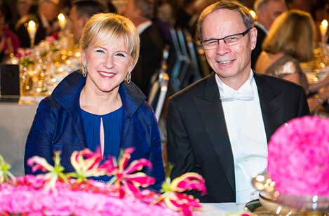 Minister for Foreign Affairs Margot WallstrÃ¶m and Jean Tirole at the table of honour at the Nobel Banquet.
