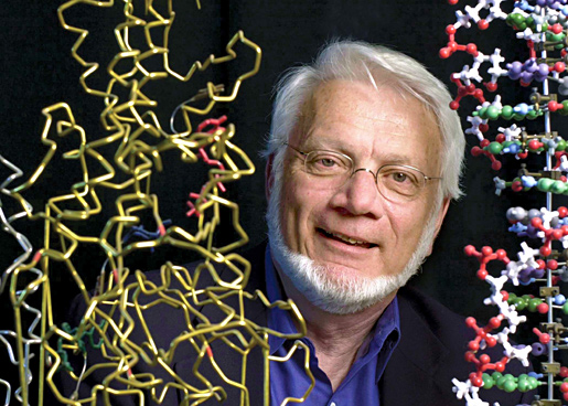 manbet手机版Thomas A. Steitz被分子结构模型所包围。