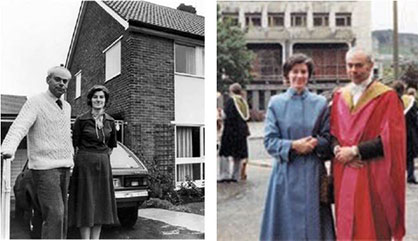manbet手机版左图:约1982年，诺玛在我们位于布拉德韦的第三个谢菲尔德家外面。manbet手机版右图:1980年从爱丁堡大学毕业，获得DSc学位。