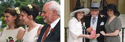 manbet手机版左:豆荚里有三颗豌豆。manbet手机版2000年6月，艾莉森和菲奥娜的婚礼上。manbet手机版右图:2007年6月，被伊丽莎白女王封为爵士后，艾莉森和菲奥娜在白金汉宫外。