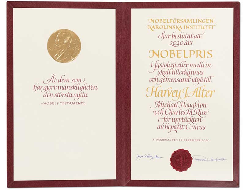 manbet手机版哈维·j·奥尔特的诺贝尔文凭