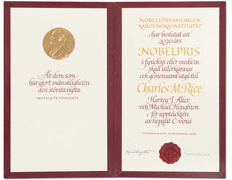Charles M. Rice's Nobel Diploma